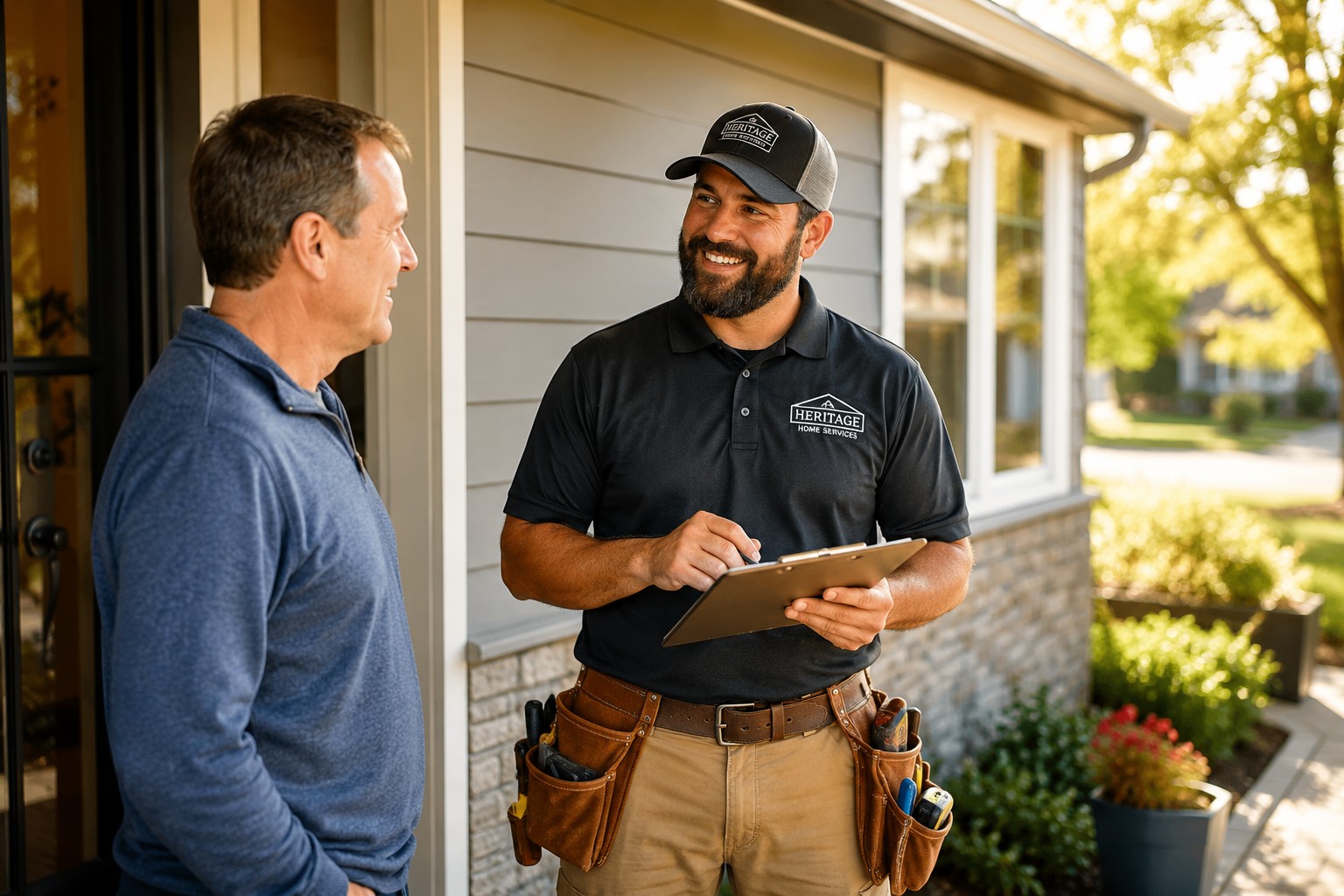 Happy homeowner with service provider after completed job